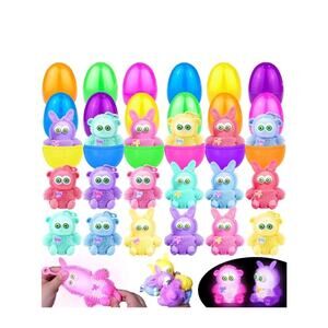 12Pack 4" Easter Eggs Prefilled Bunny Monkey LED Puffer Balls Stocking Stuffers